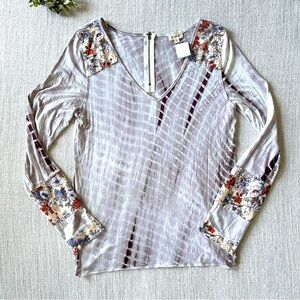 Floral Accent Gray Top